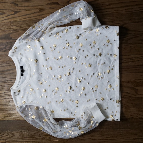 Gold Stars Sheer Sleeves Sweater - Picture 1 of 10